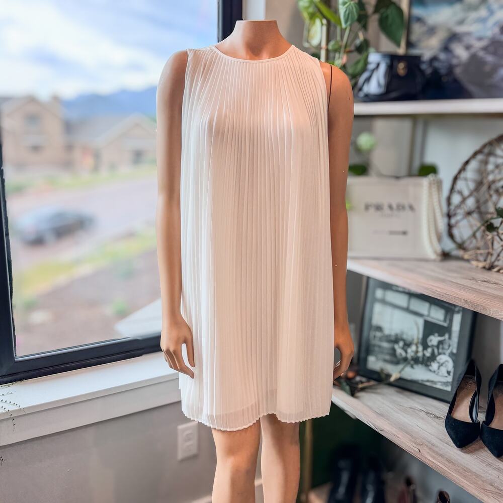 Banana Republic, White/"Snow Day" Pleated Sleeveless Mini Dress-Women’s X-Small